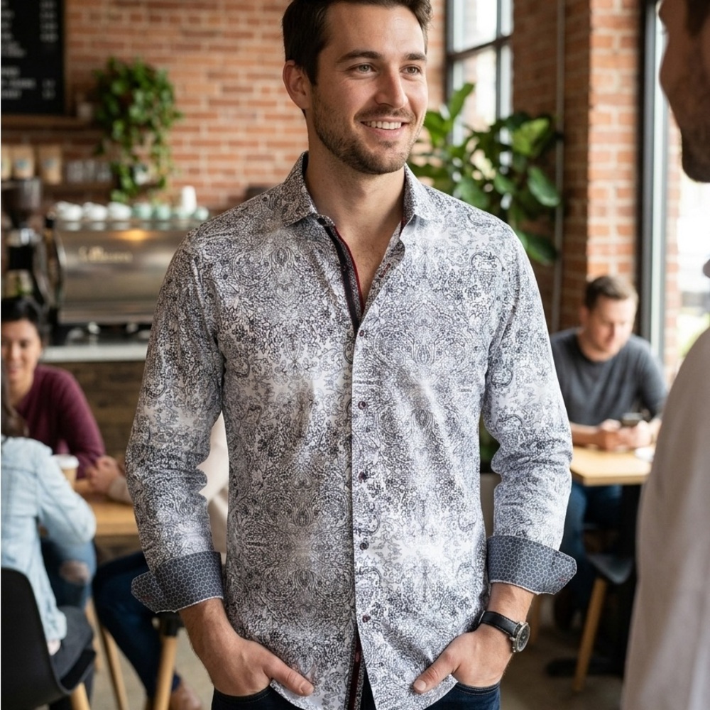 Mens auNoir KALIMANTAN SHIRT, WHITE GRAY